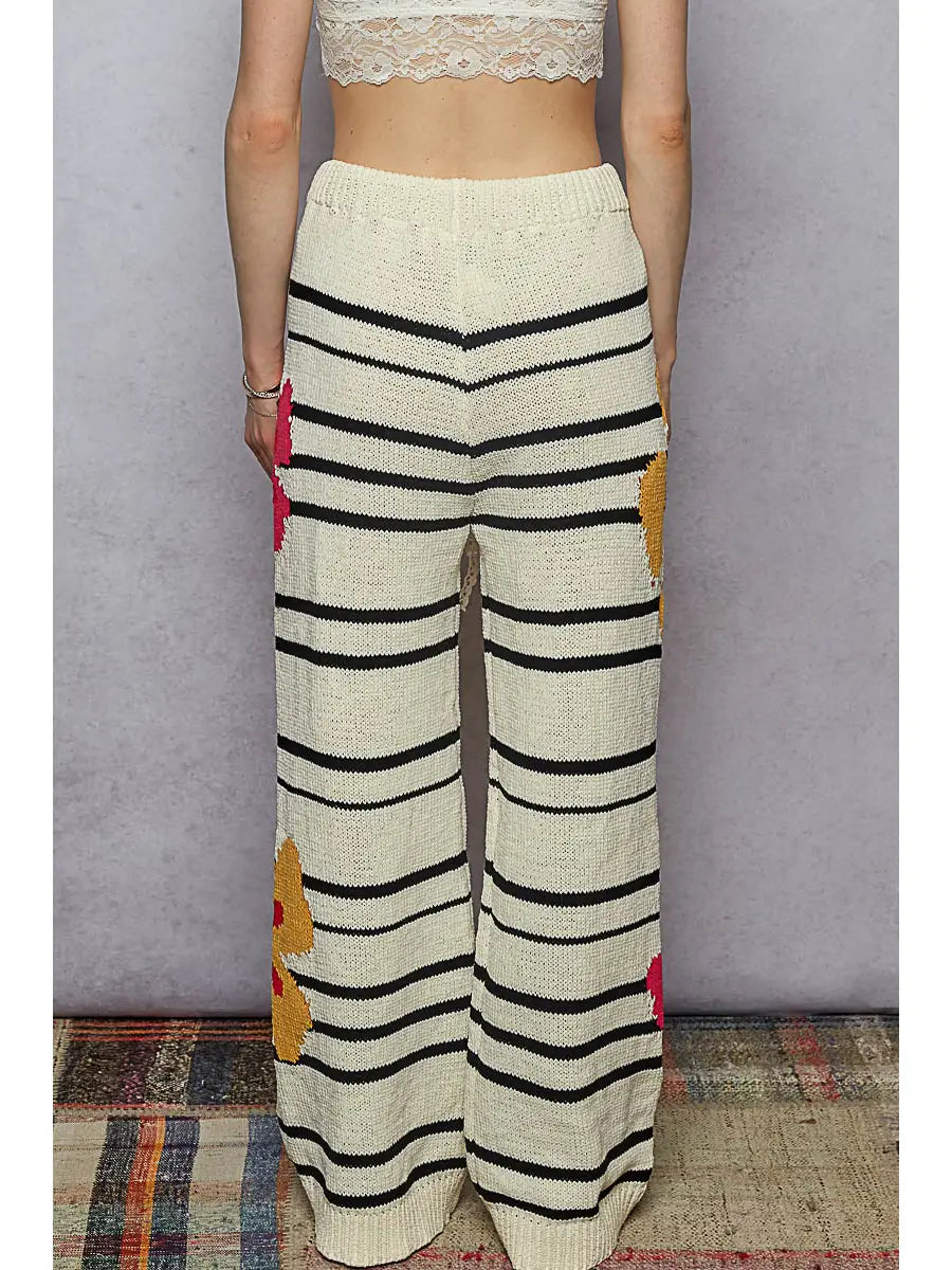 Floral Pattern Striped Chenille Sweater Pants