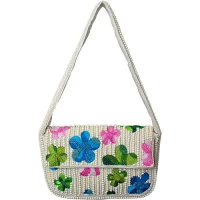 Round Beaded Floral Shoulder Bag