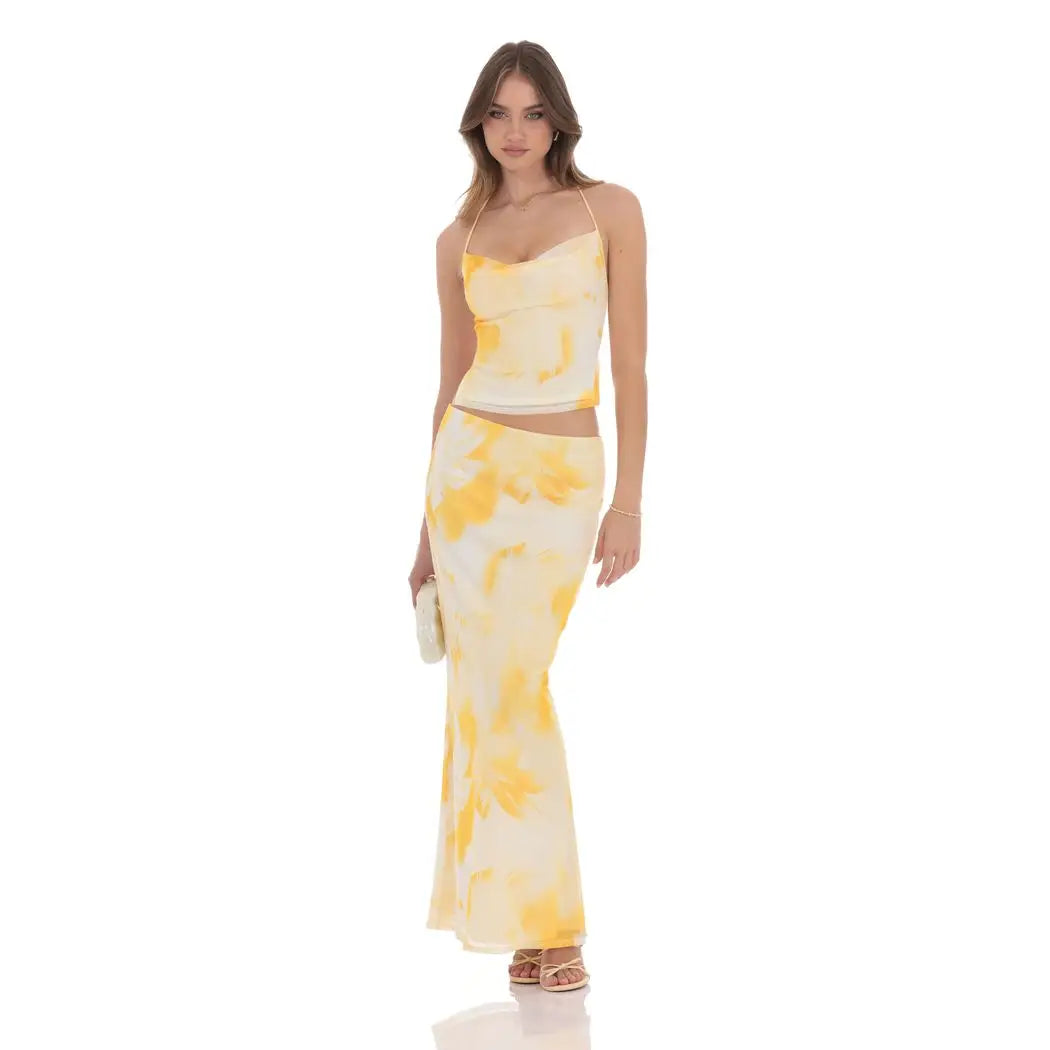 Yellow Mesh Maxi Skirt