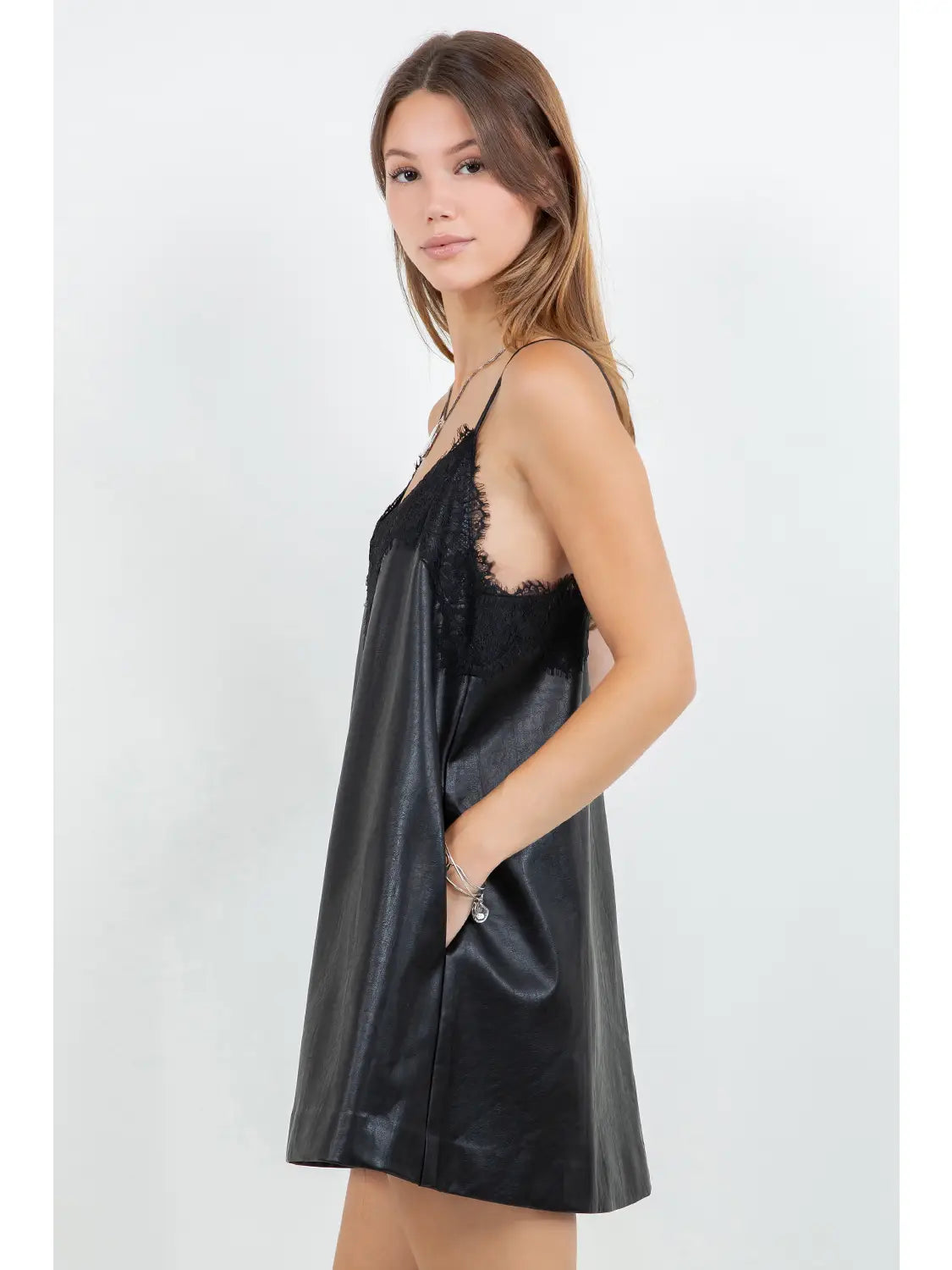 Faux Leather & Lace Mini Dress