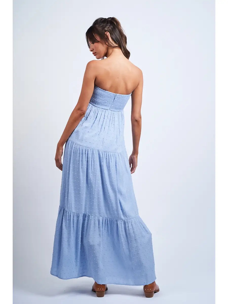 Clip Dot Front Tie Point Swing Tube Maxi Dress