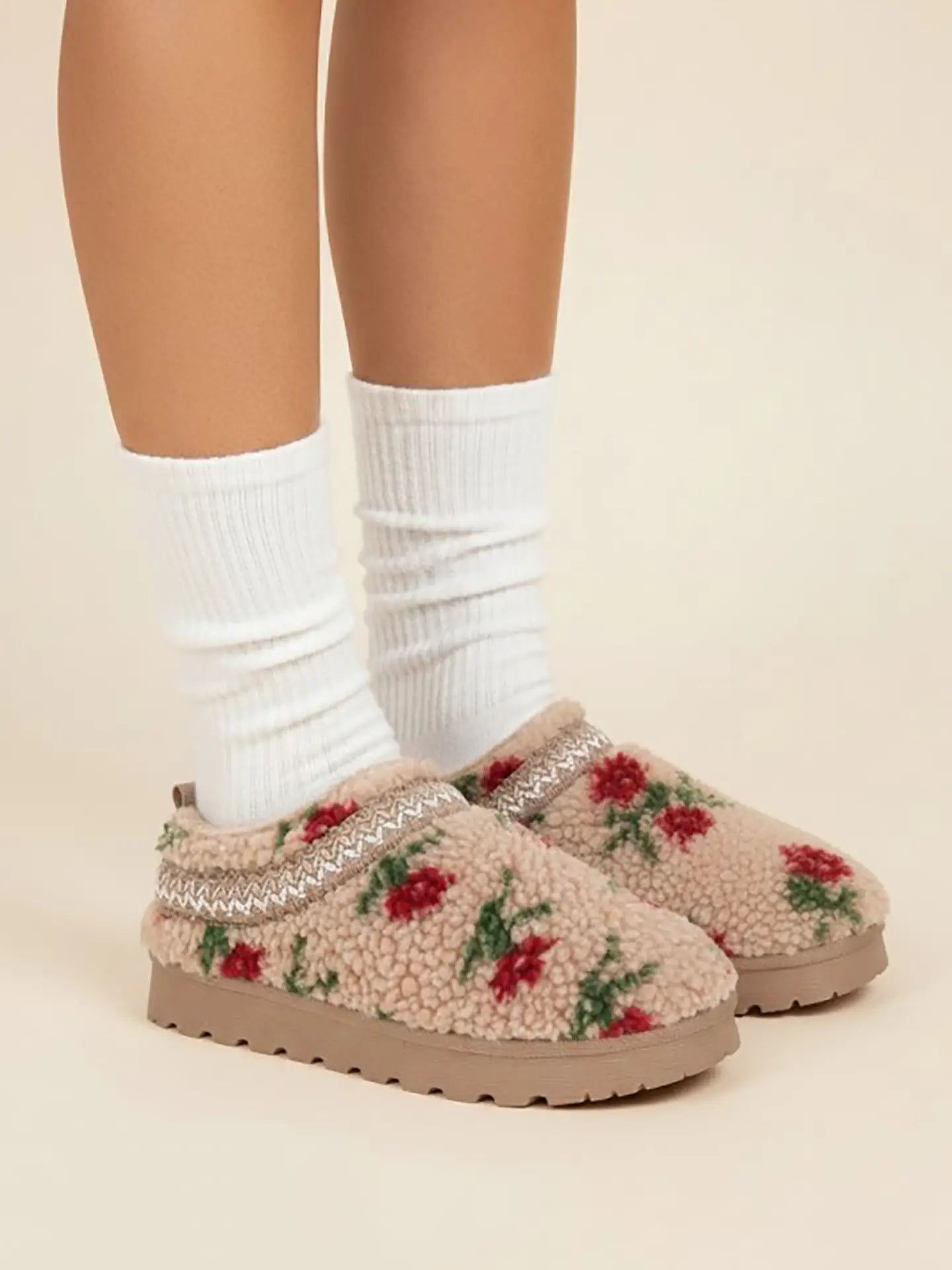 Floral Sherpa Slip Ons