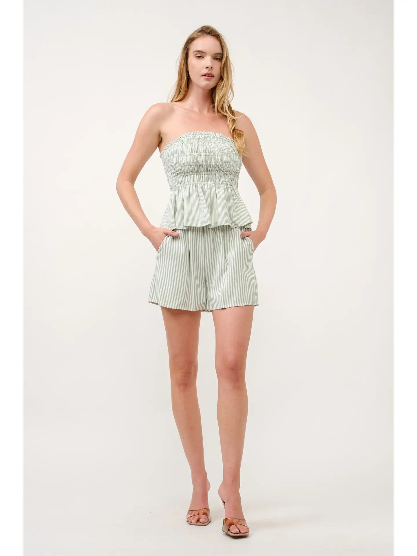 Green & White Striped Cabana Shorts