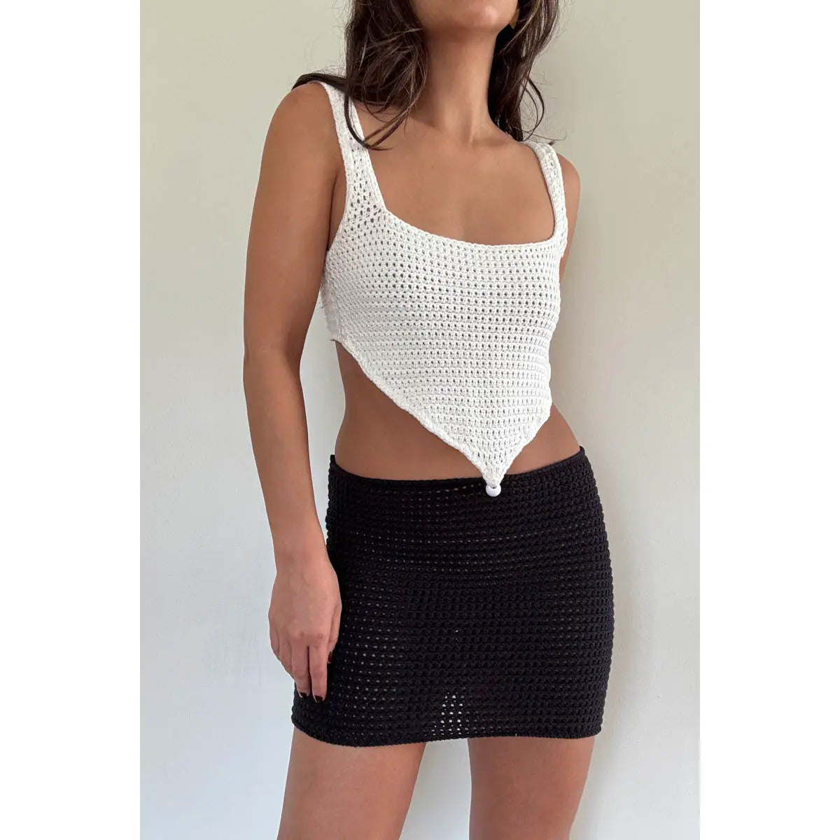 Crochet Knit Beaded Mini Dress