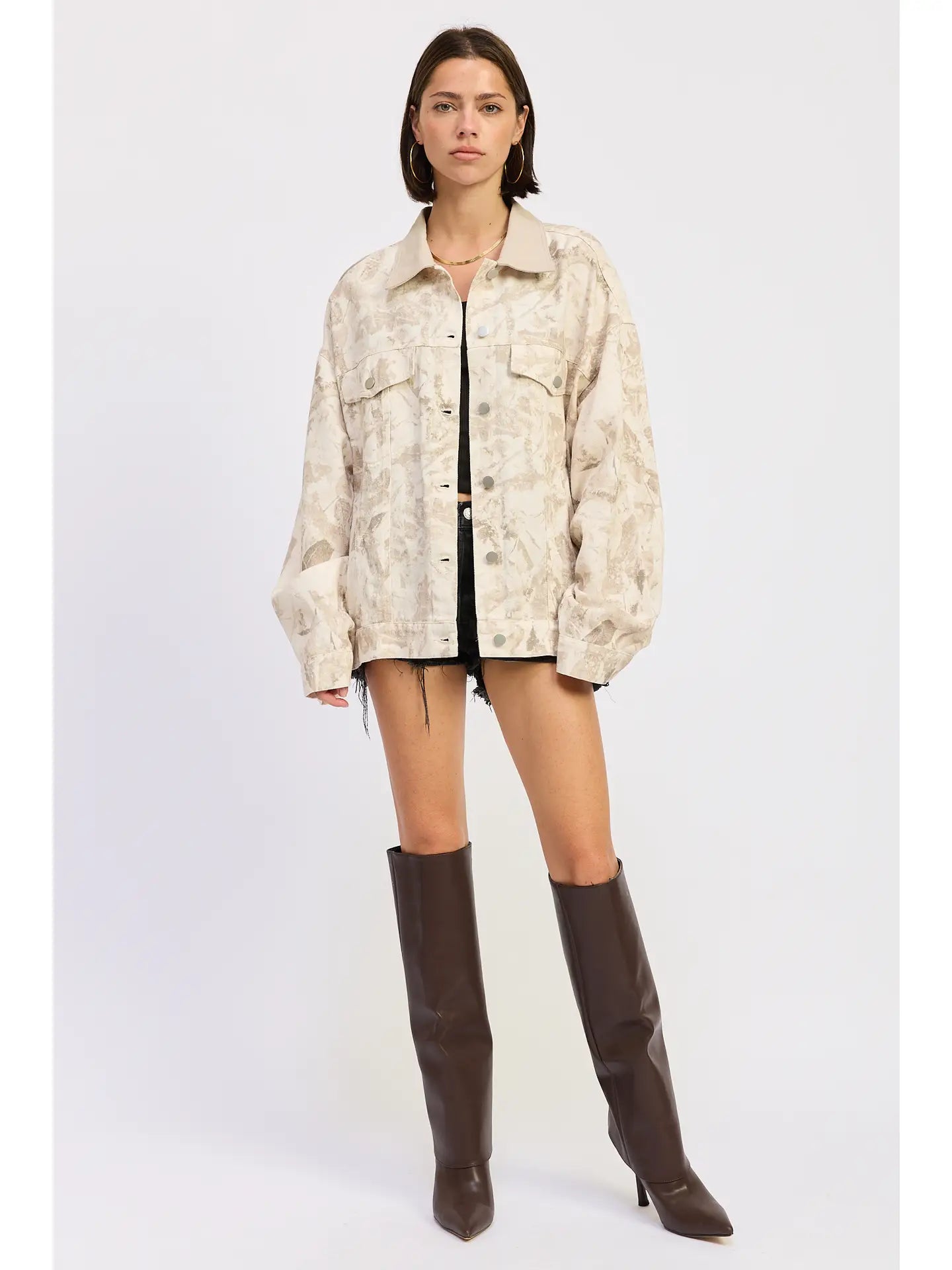 Oversized Camo Button Front Jacket