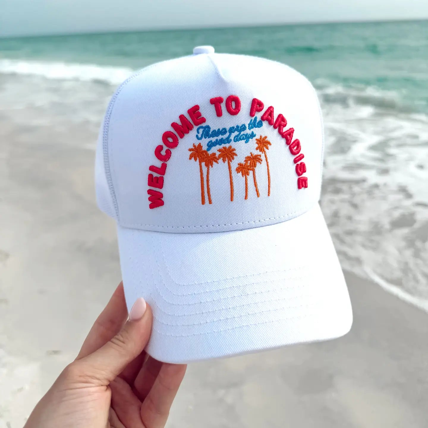 Welcome To Paradise - White Vintage Trucker Hat