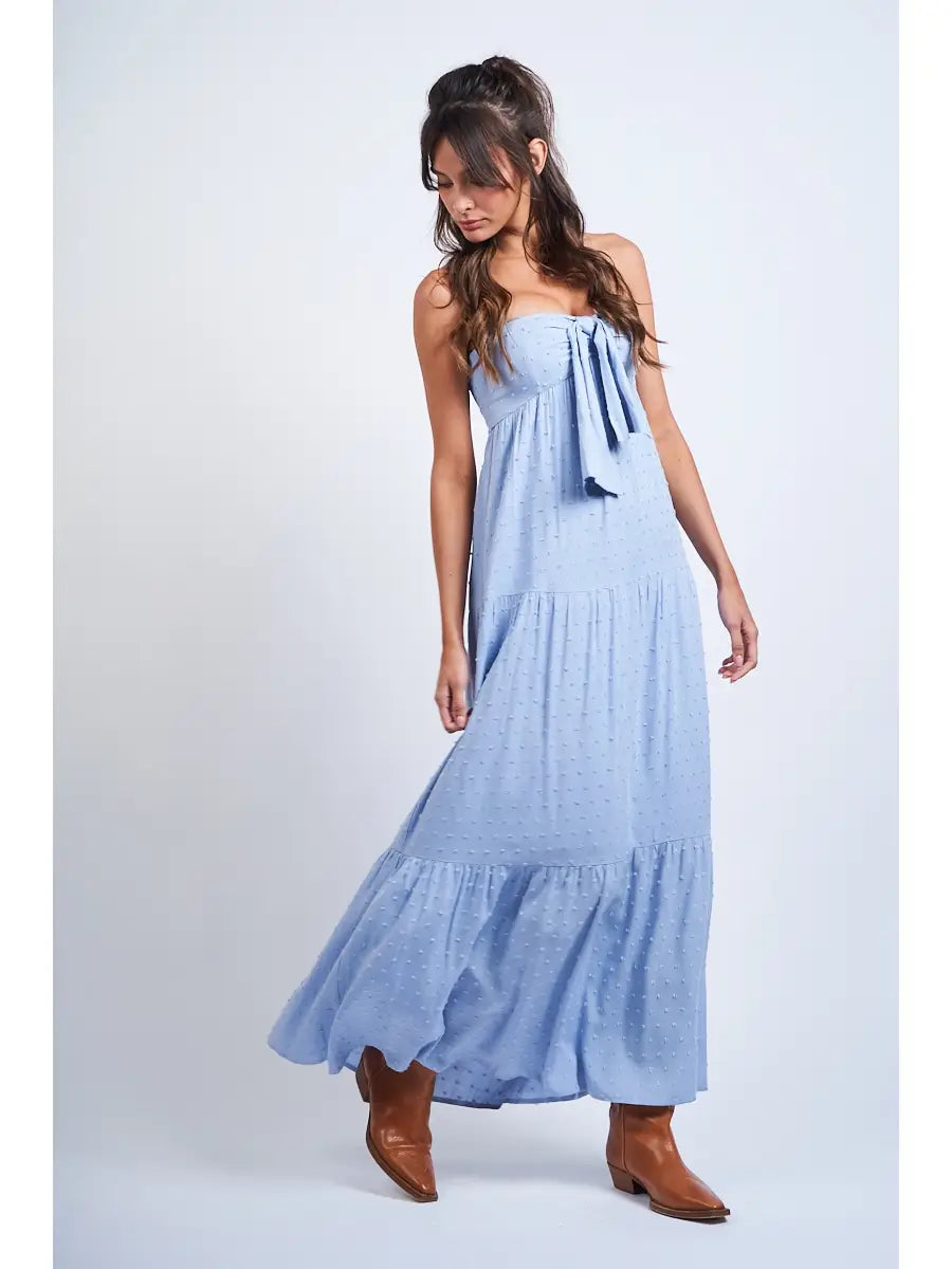 Clip Dot Front Tie Point Swing Tube Maxi Dress