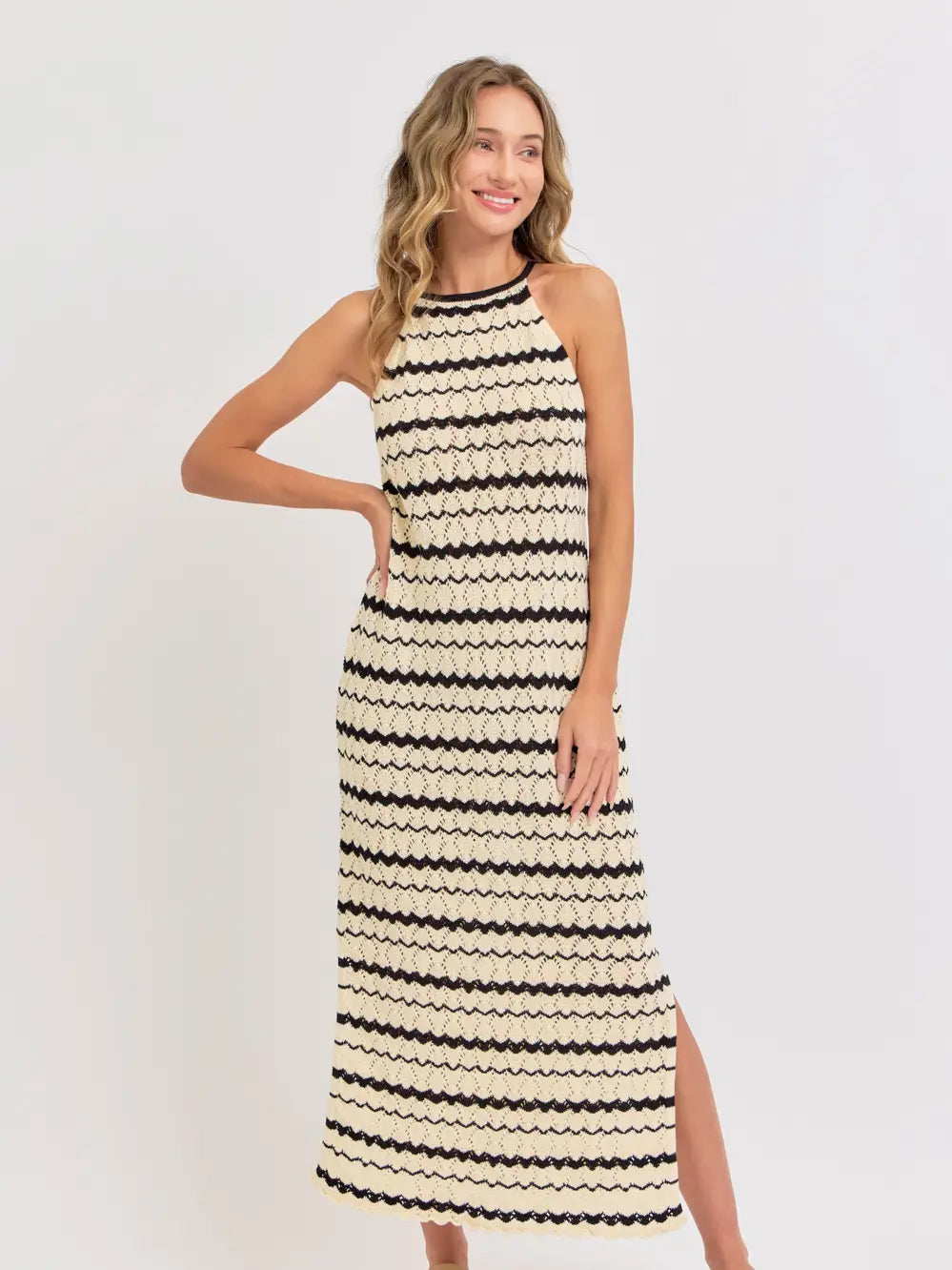 Halter Crochet Knit Maxi Dress