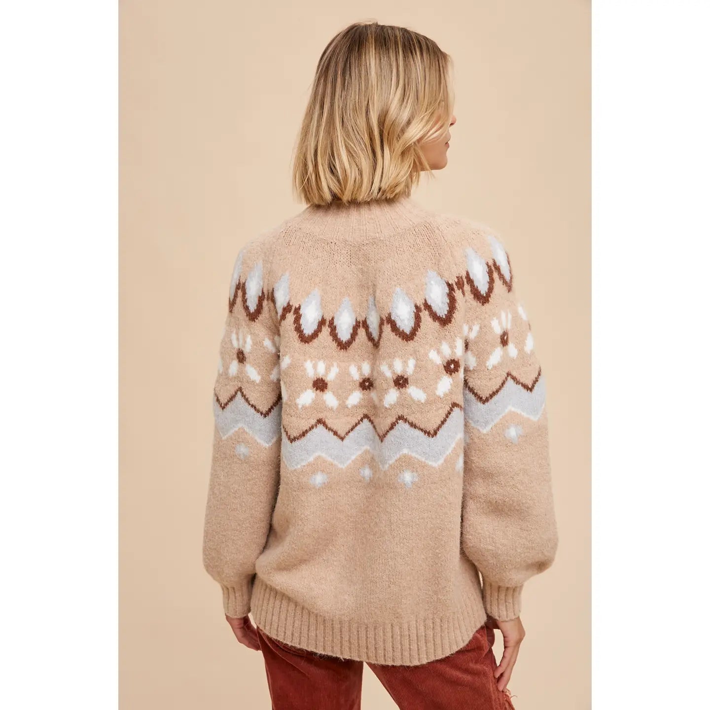 Fair Aisle Mock Neck Knitted Sweater