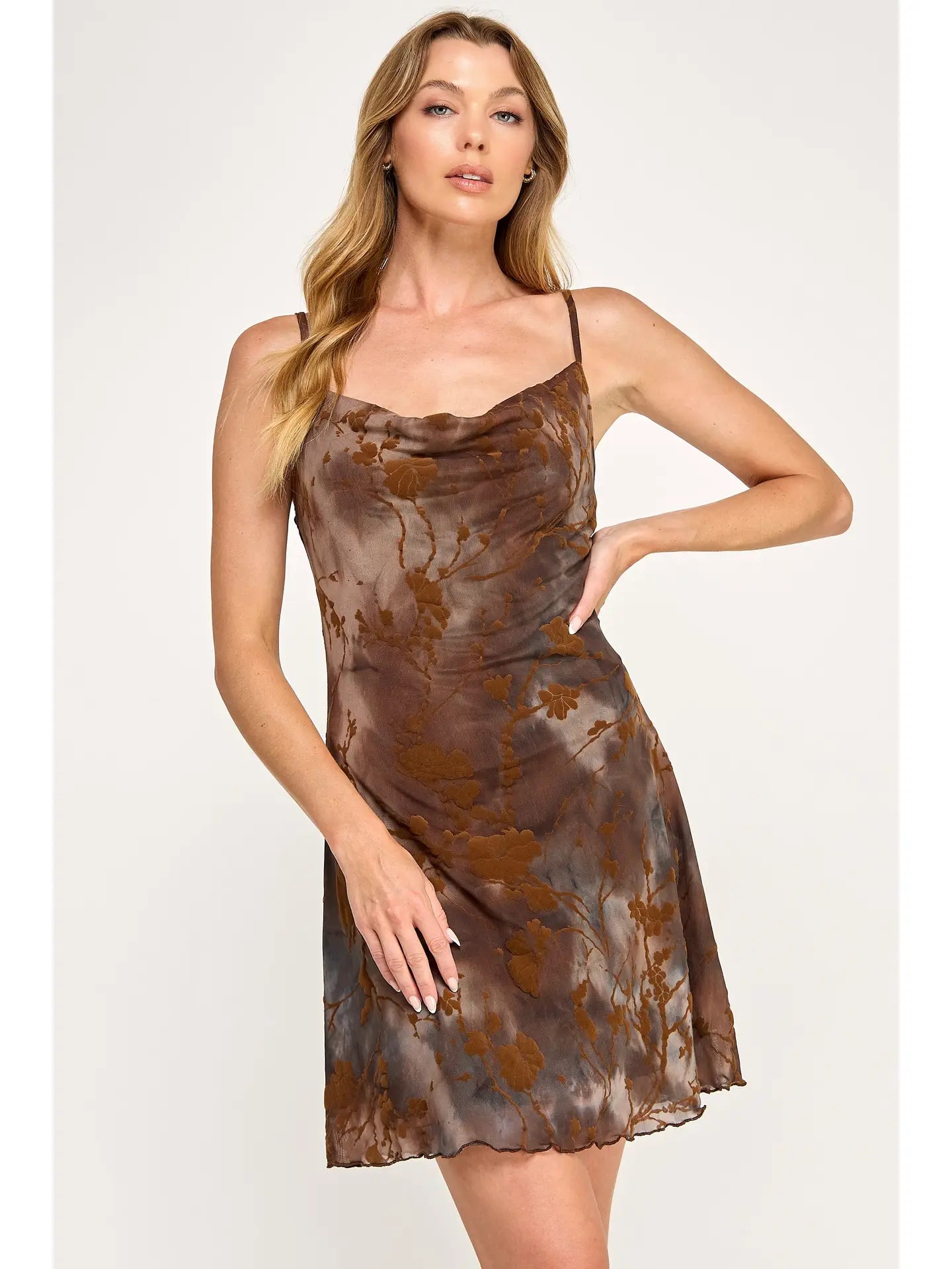 Burnout Slip Dress - Velvet A Line Cowl Spaghetti