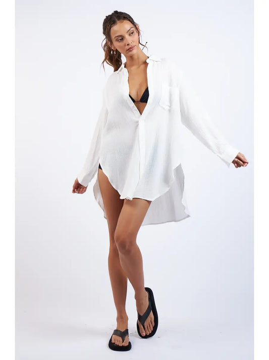 Oversized Solid Color Cover-Up Collar Shirt