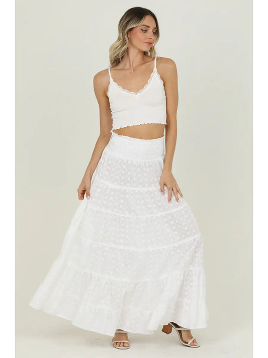 Eyelet Embroidered Tiered Maxi Skirt