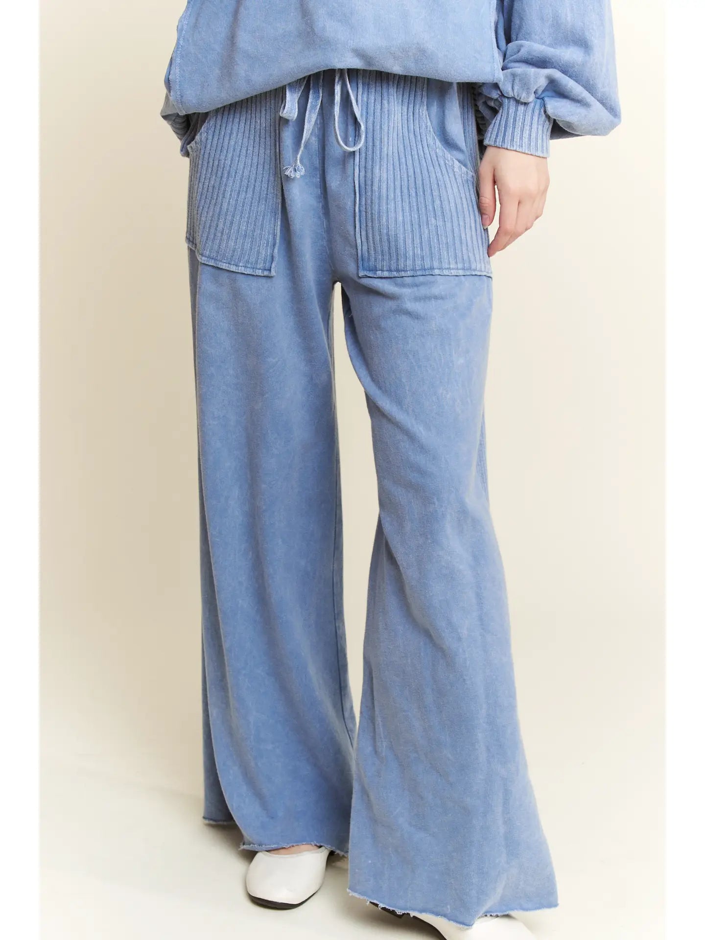 Mineral Wash Side Knit Detail Wide Leg Pants