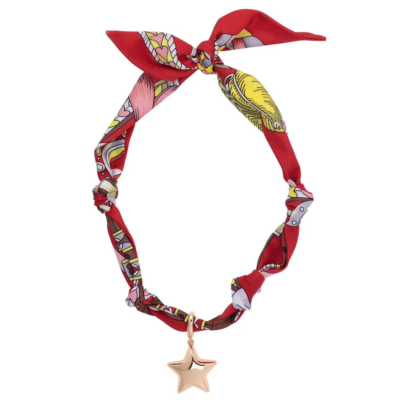 Bellatrix Puffy Star Scarf Necklace in Red/Light Pink/Brown