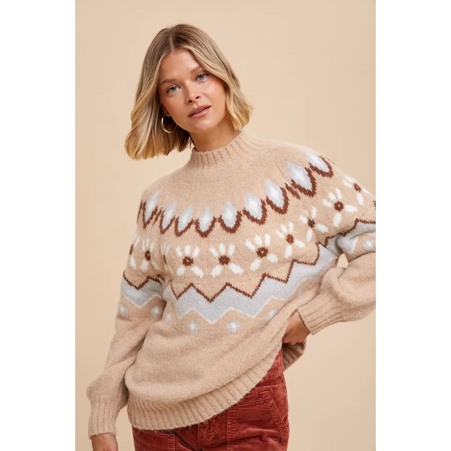 Fair Aisle Mock Neck Knitted Sweater
