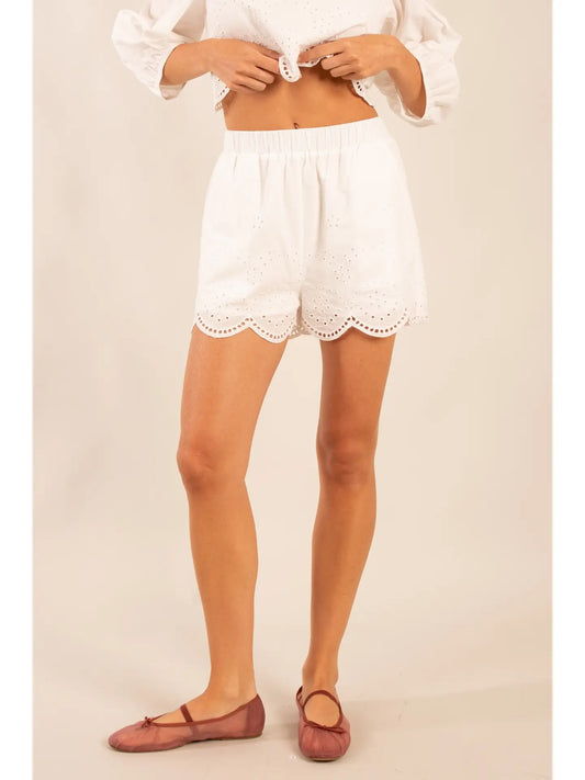 Eyelet Scalloped Hem Shorts