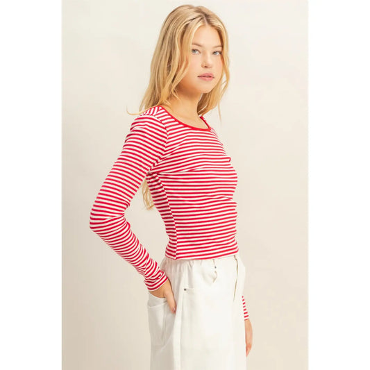 Striped Long Sleeve Top with Scoop Back Neckline