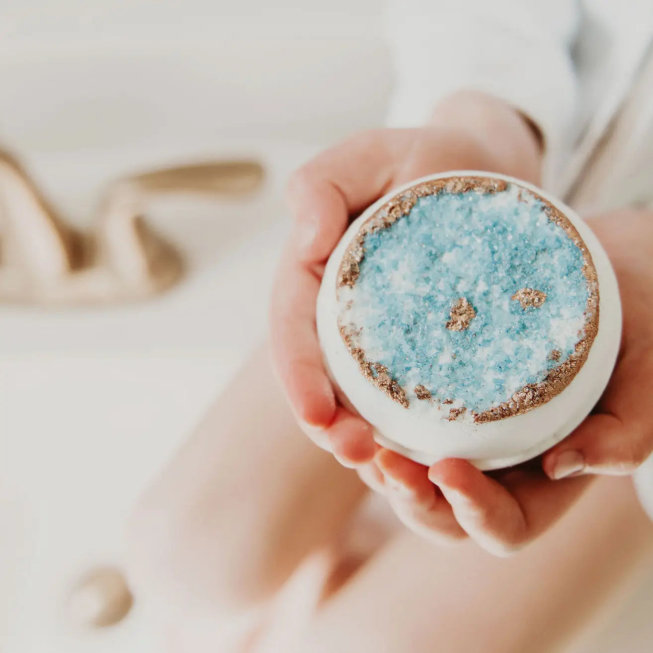 Crystal Bath Bomb 🌸 Wellness Gift - Turquoise, Blue + Gold