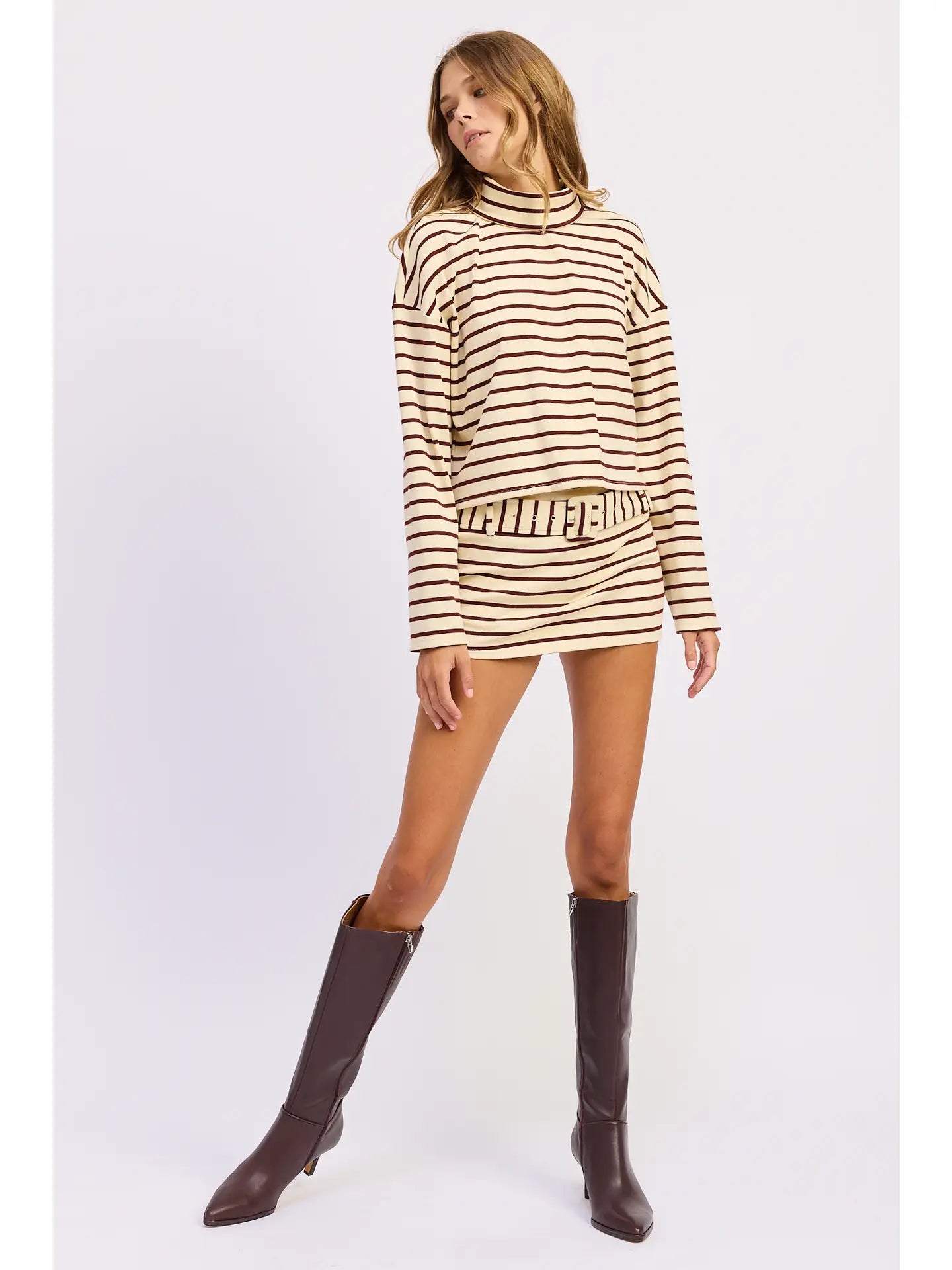 Low Rise Stripped Skort with Belt