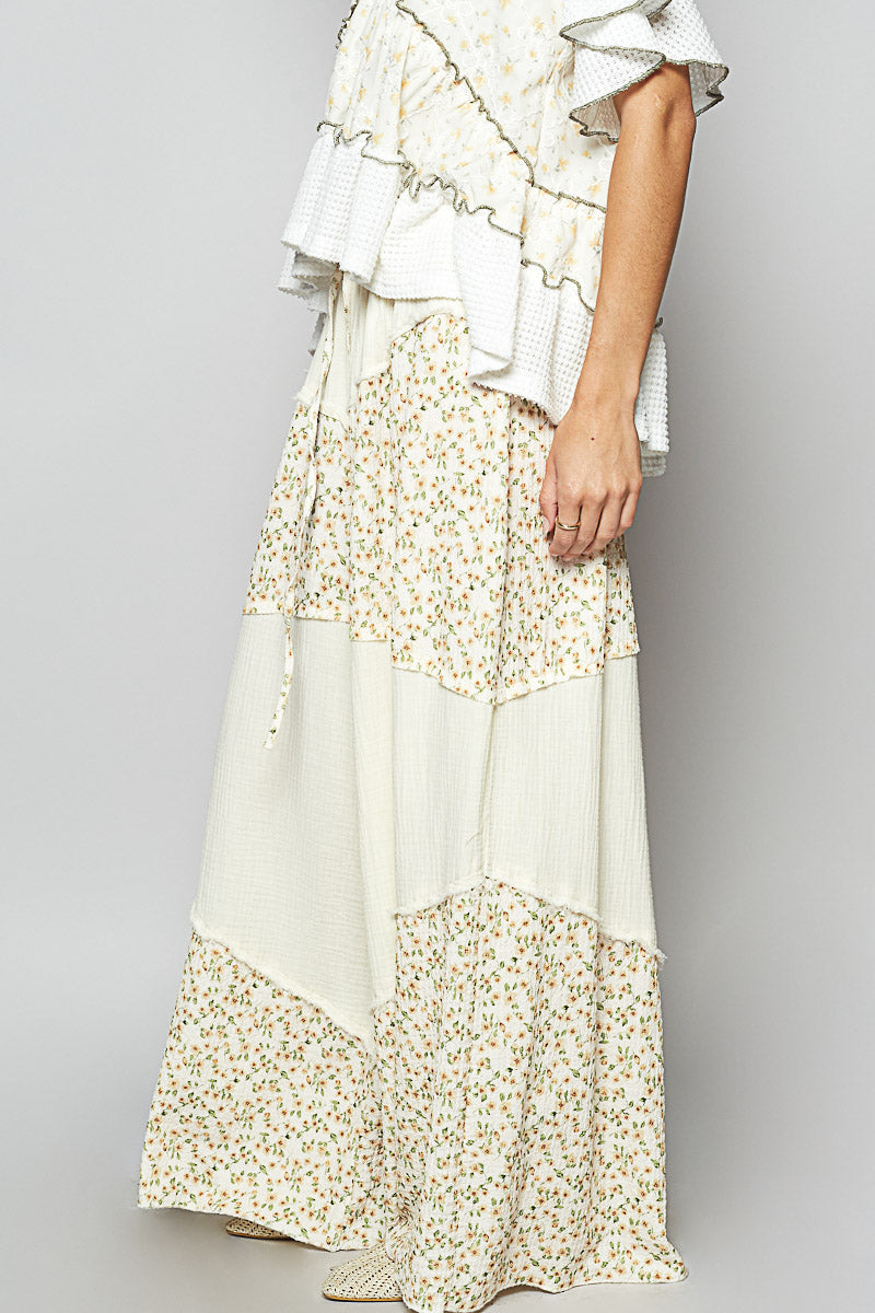 Contrast Floral Gauze Woven Pants