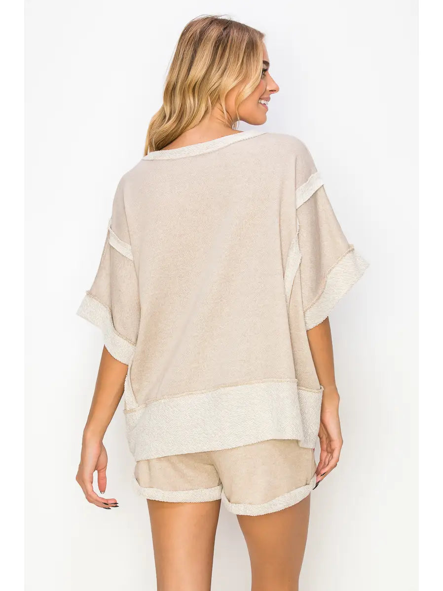 Taupe Contrast Terrycloth Top