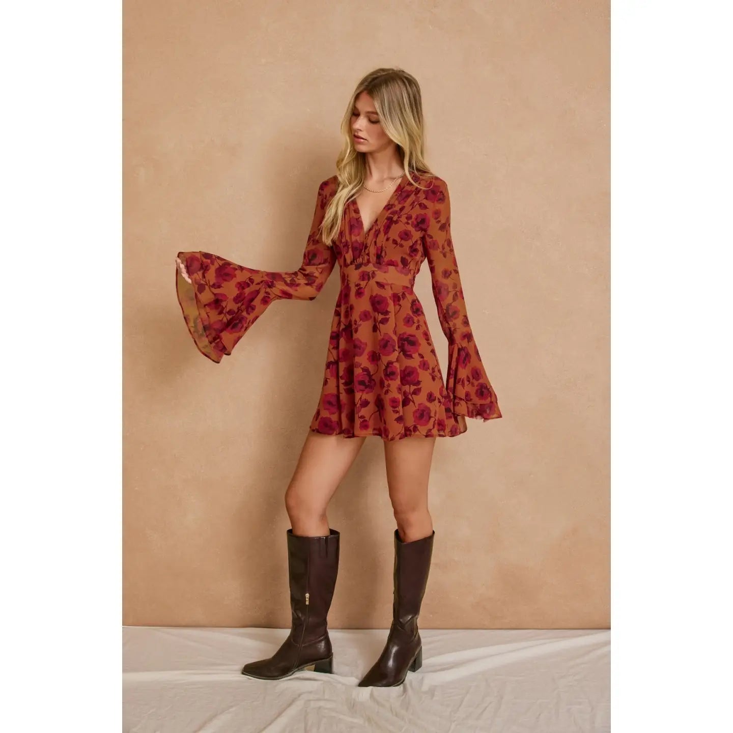 Canyon Still Double Ruffled Sleeve Mini Dress
