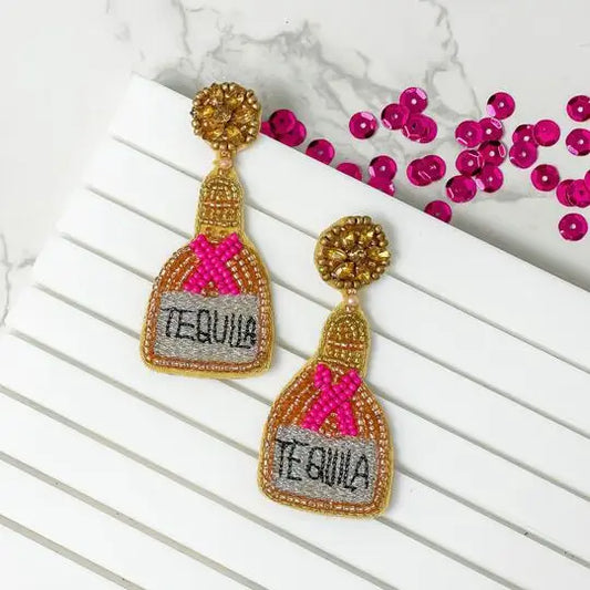 Tequila Beaded Dangle Earrings - Pink