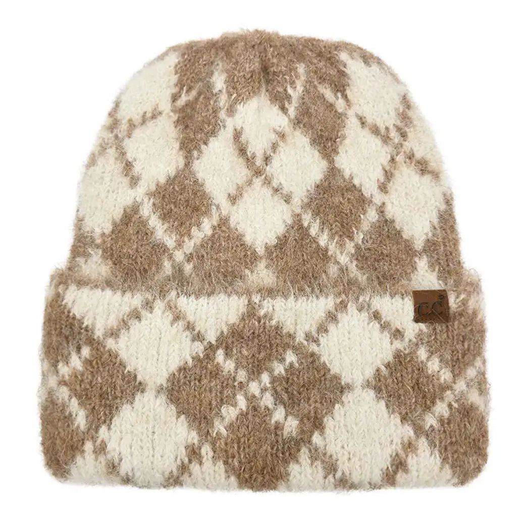 Argyle Pattern Warm Knit Cuffed Beanie