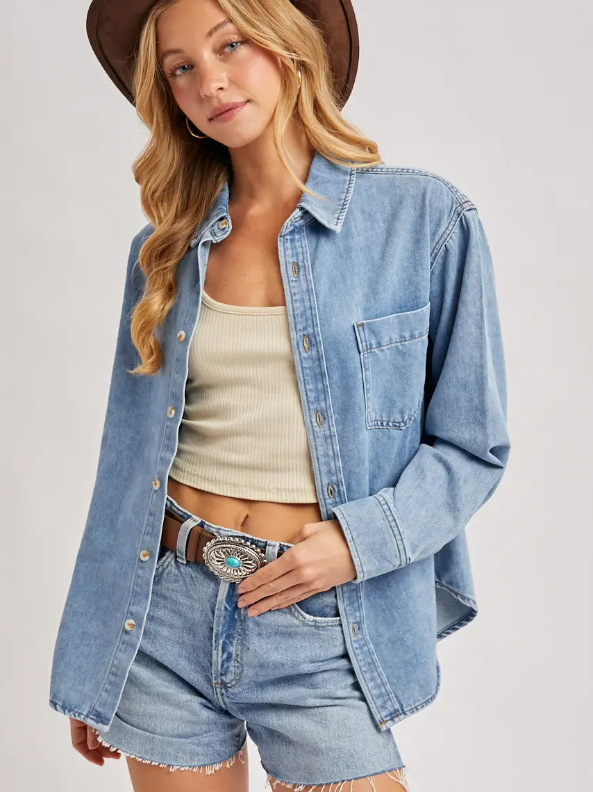 Denim Button Down Oversized Shirts