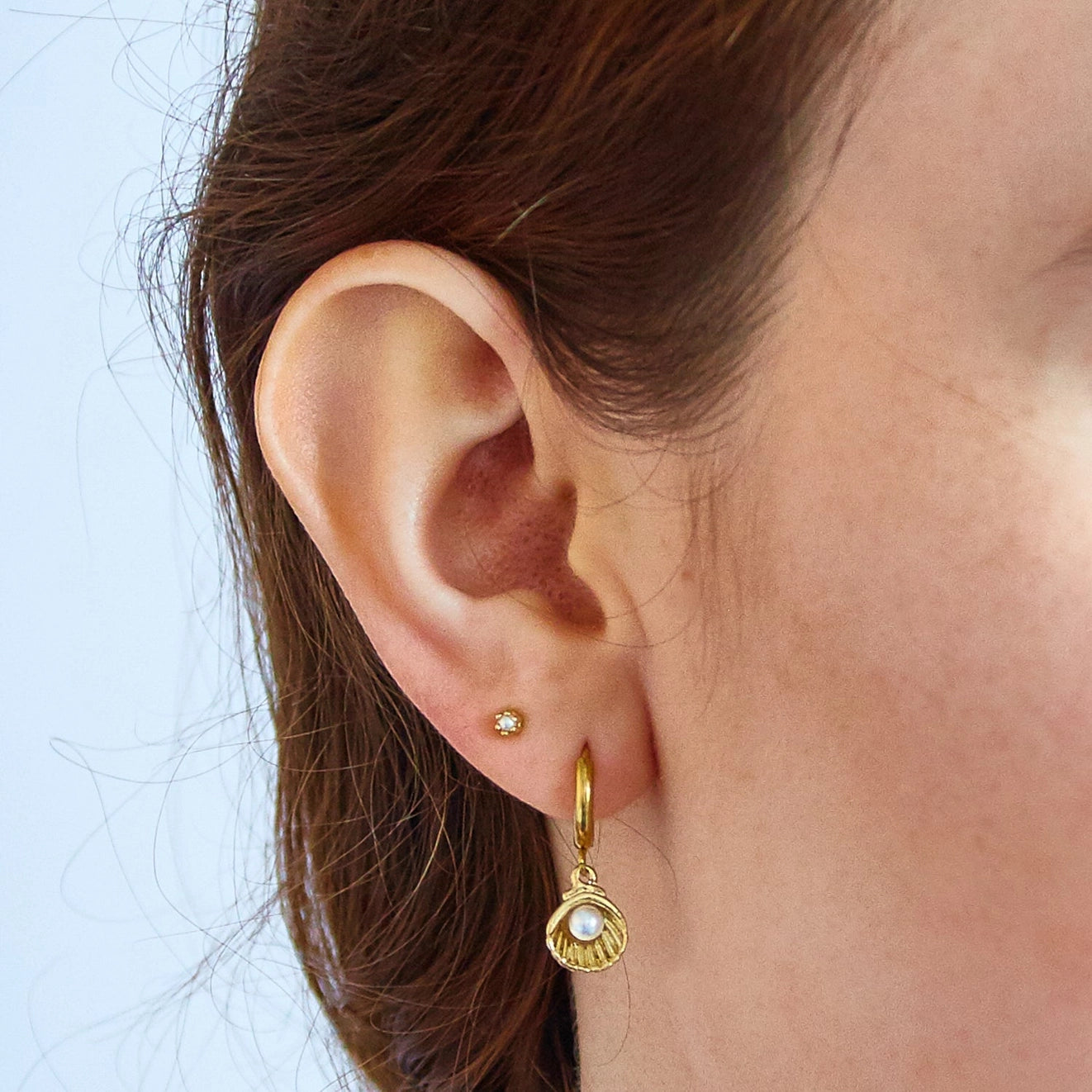 Gold Filled Pearl Shell Huggie Earrings - Summer Jewelry