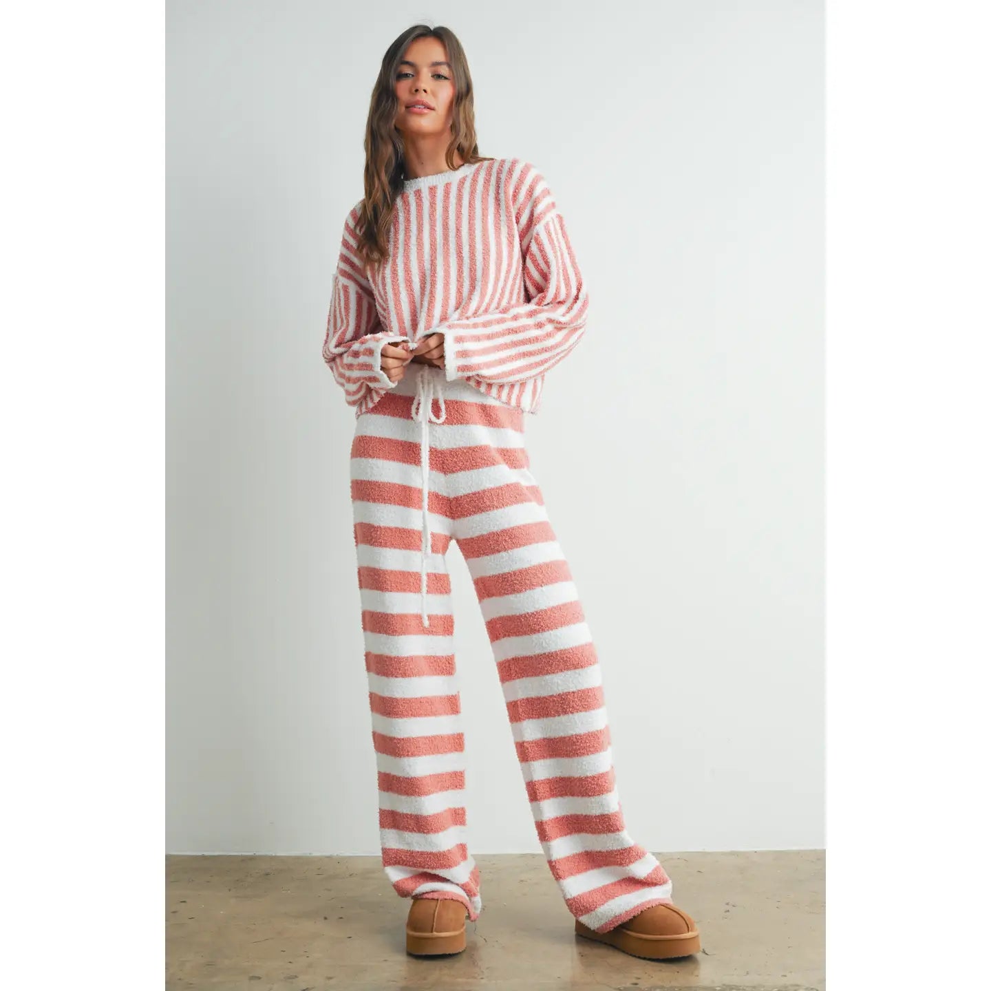 Mauve Cozy Striped Pants