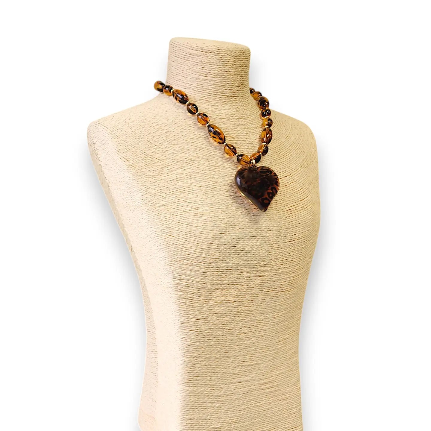 Beaded Tortoise Shell Heart Necklace | Statement Jewelry