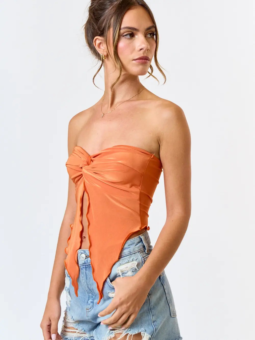 Satin Front Twist Tube Top