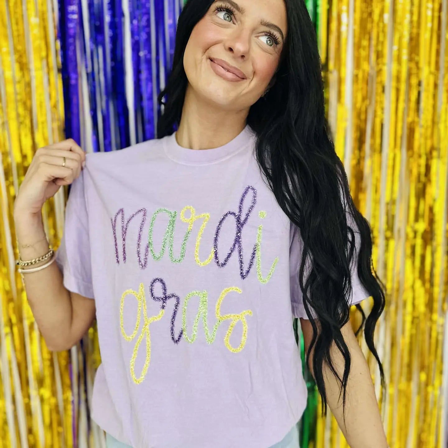 Mardi Gras Multi Tinsel Dtf Tee