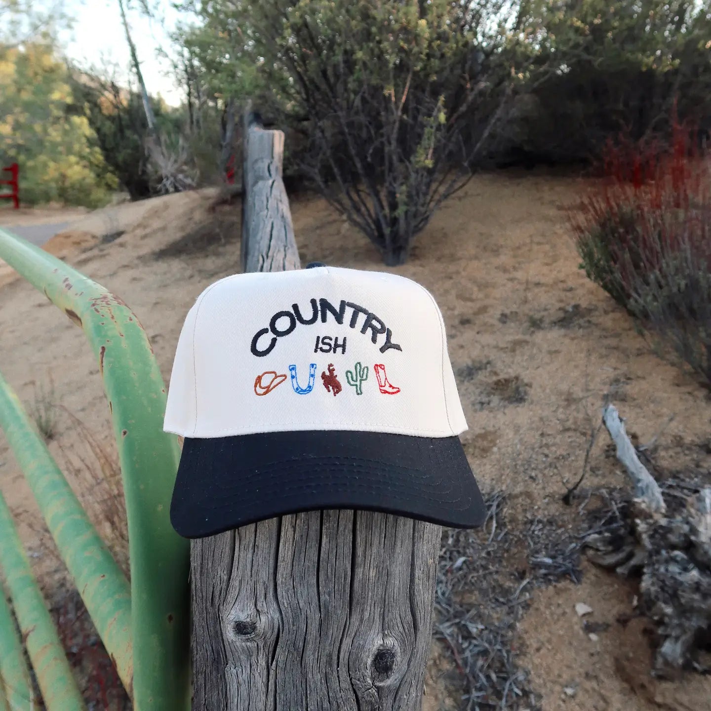 Country-Ish Embroidered Hat- Black/Natural Hat