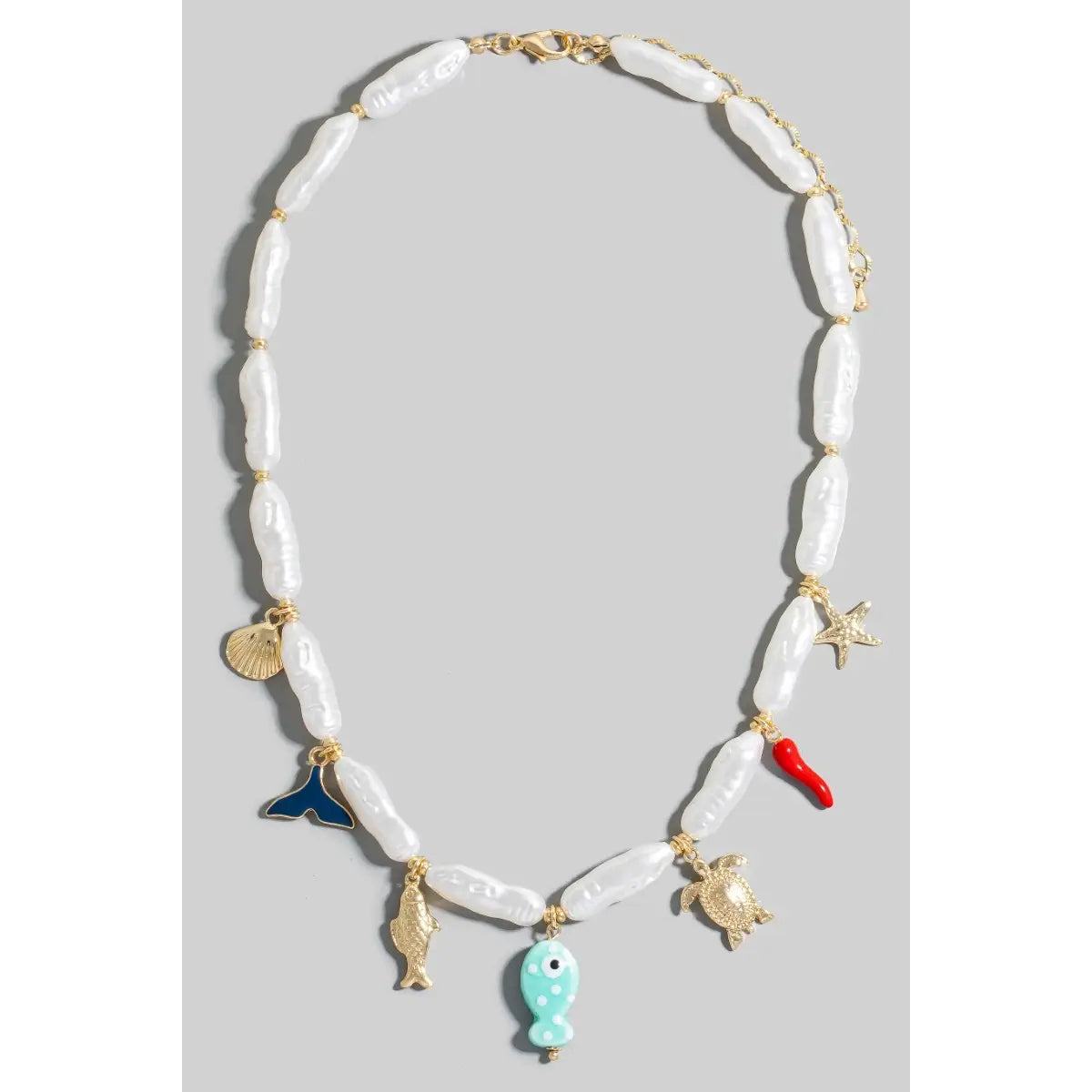 Mixed Sea Life Charms Pearl Beaded Necklace