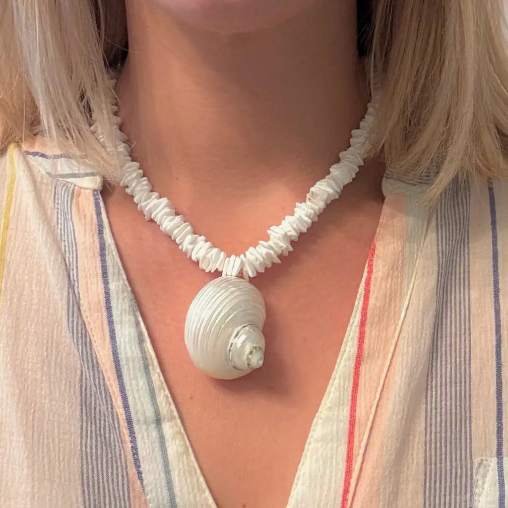Puka Shell Necklace with Large Shell Pendant