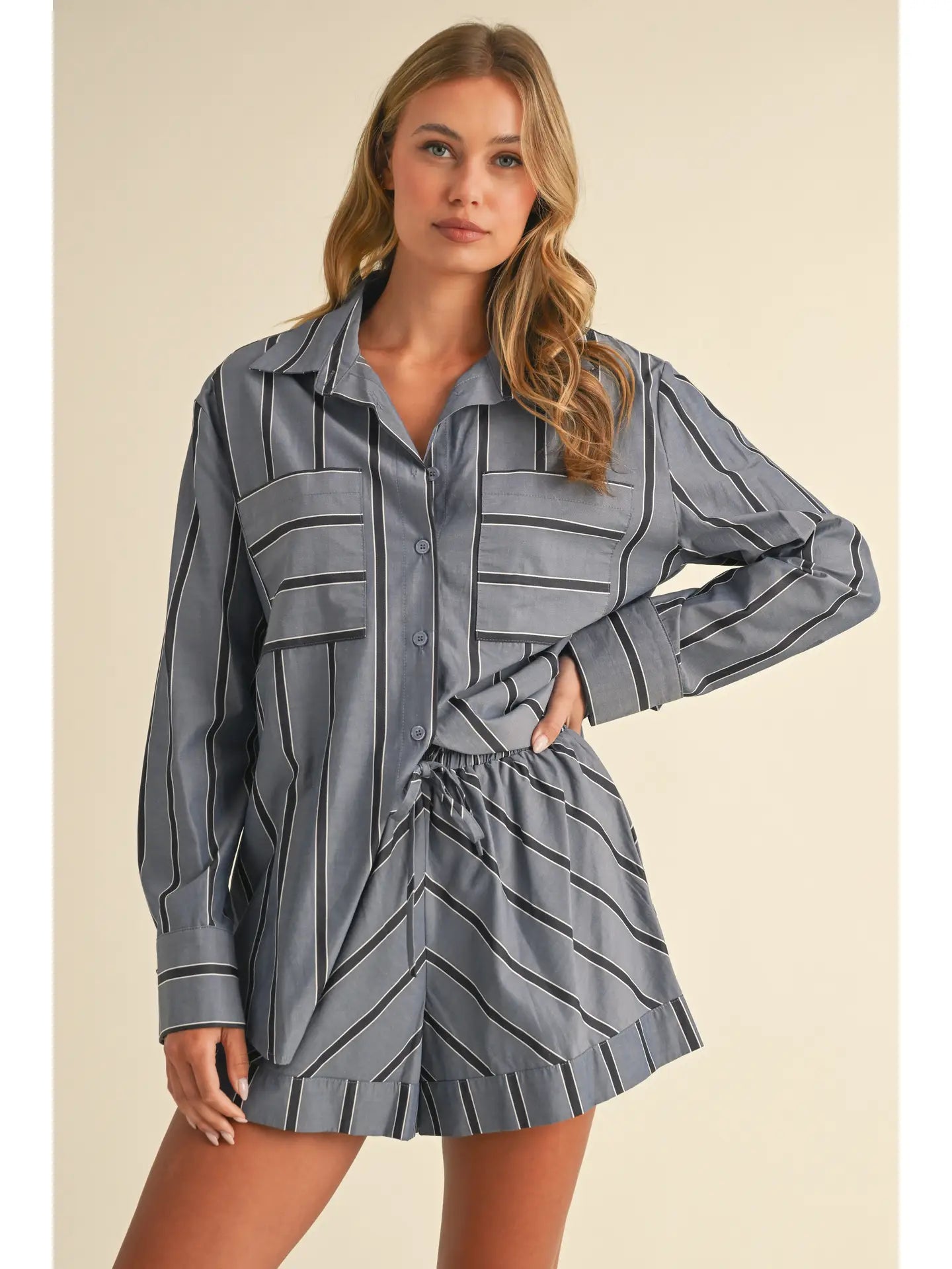 Coastal Navy Striped Button Down Shirt