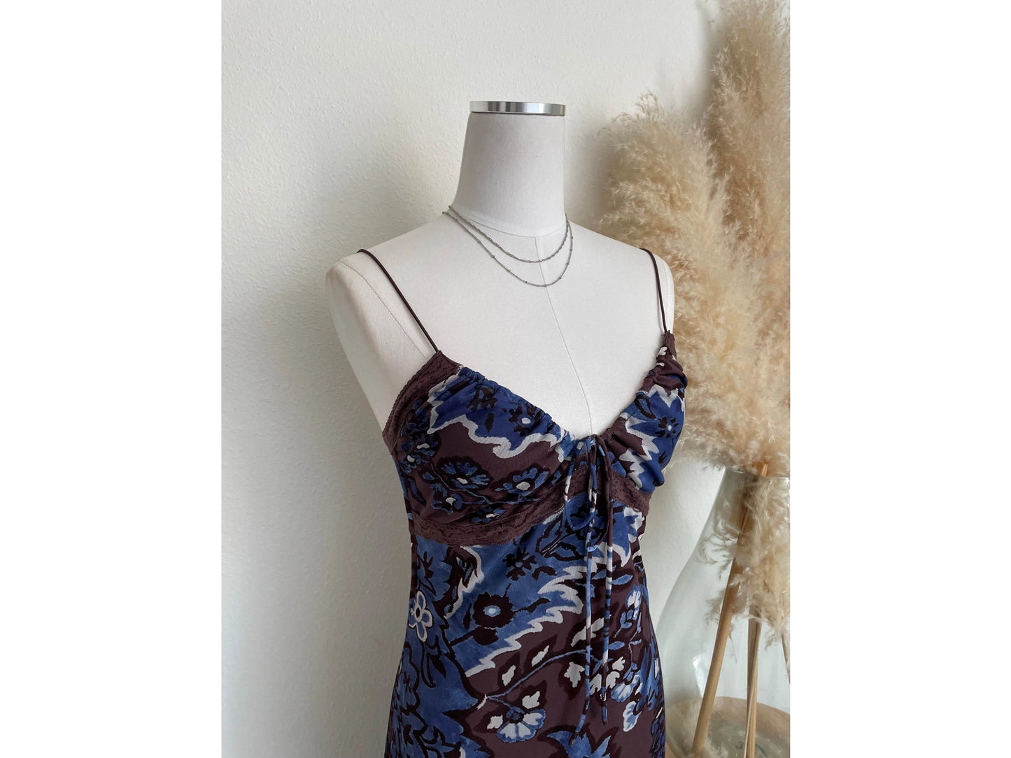 Lace Trim Midi Mesh Dress with Slit