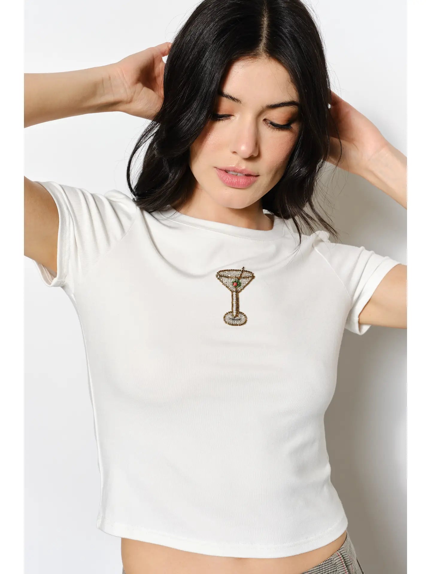 Gemma Martini Bead Tee - Trendy, Basic, Playful