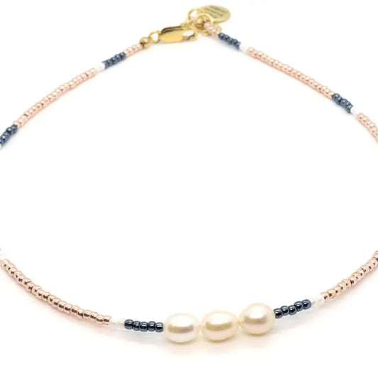 Dainty Pink Pearl with White Rice Pearls Choker