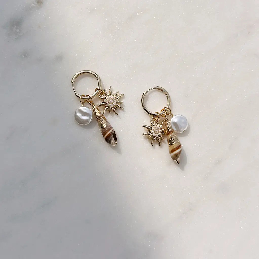 Shell & Pearl Charm Hoops