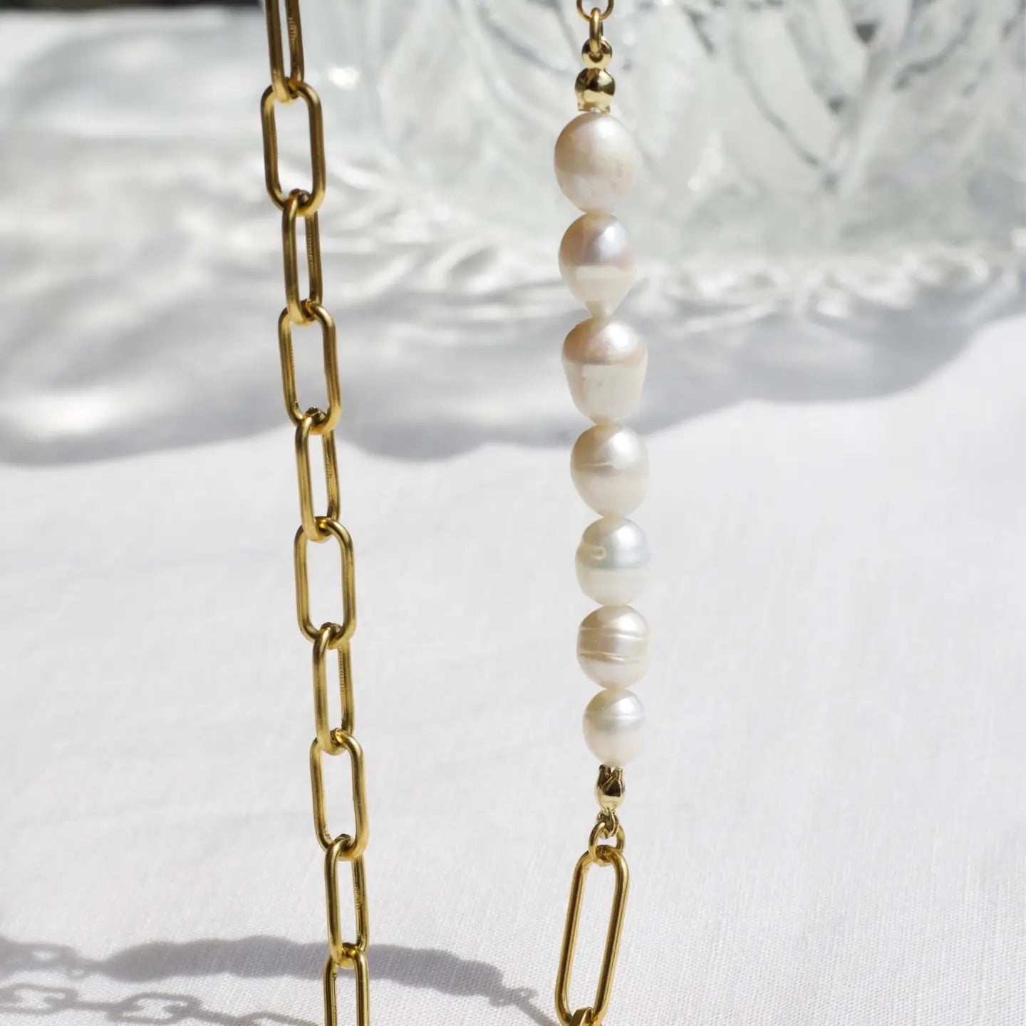 Half Pearl Half Link Chain Necklace