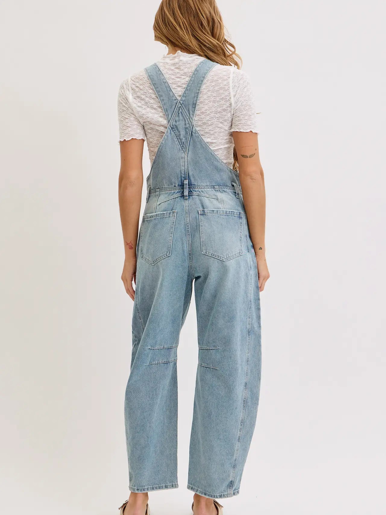 Barrel-Leg Denim Overalls Jumpsuit