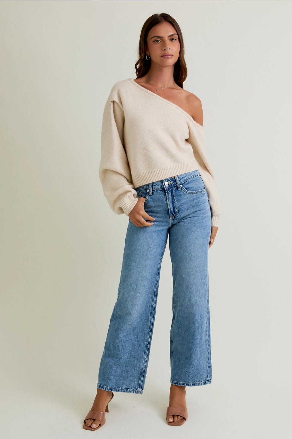 Asymmetrical Shoulder Sweater Top