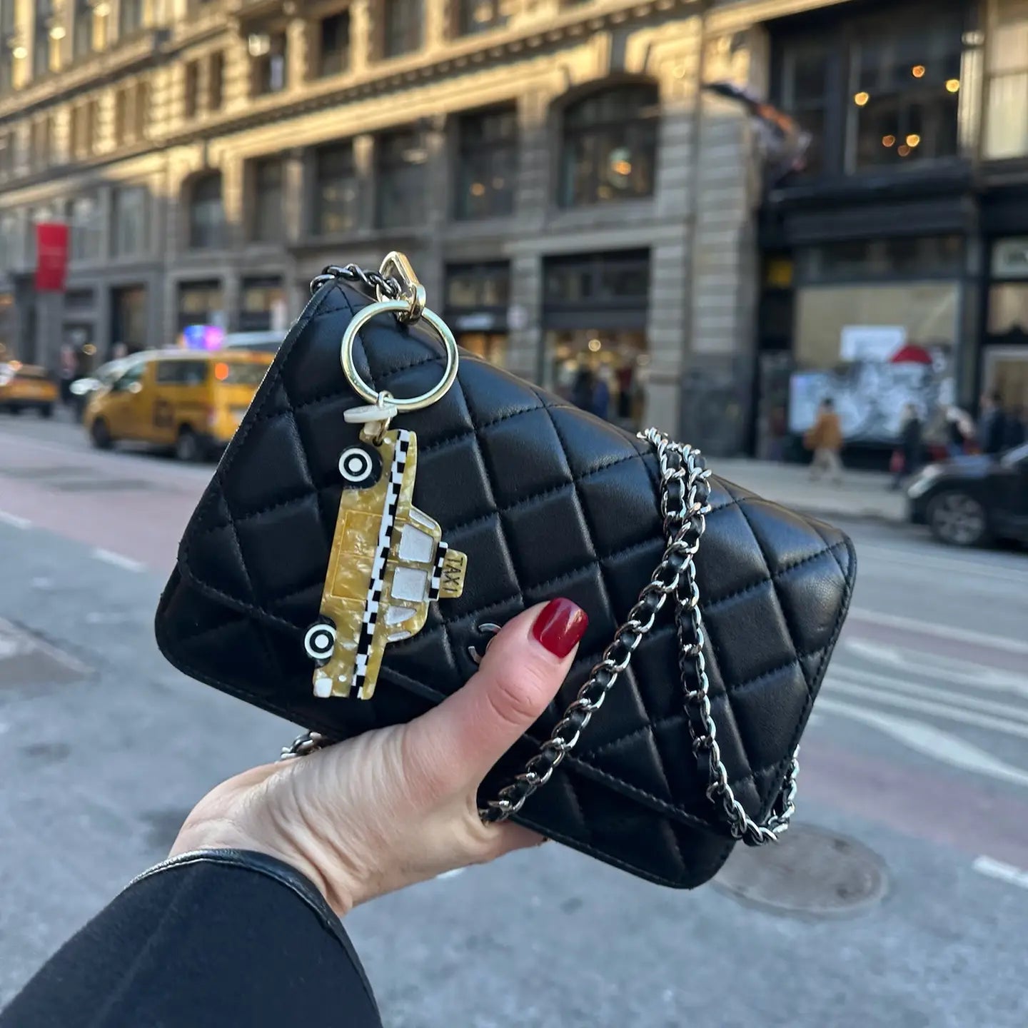 Hand-Painted Taxicab Bag Charm & Keychain | Eco-Friendly