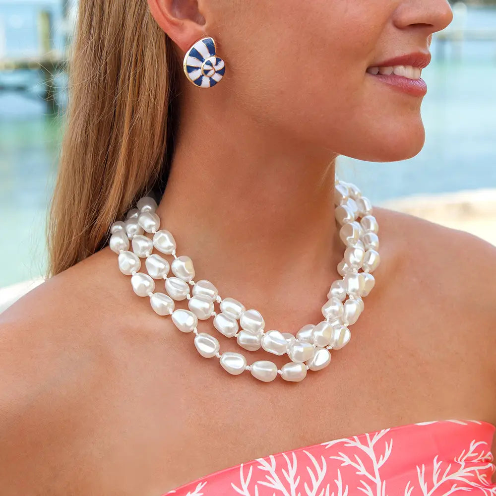 Three Strand Pearl Bead Nugget Necklace