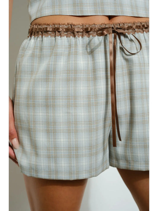 Lace Trim Plaid Shorts