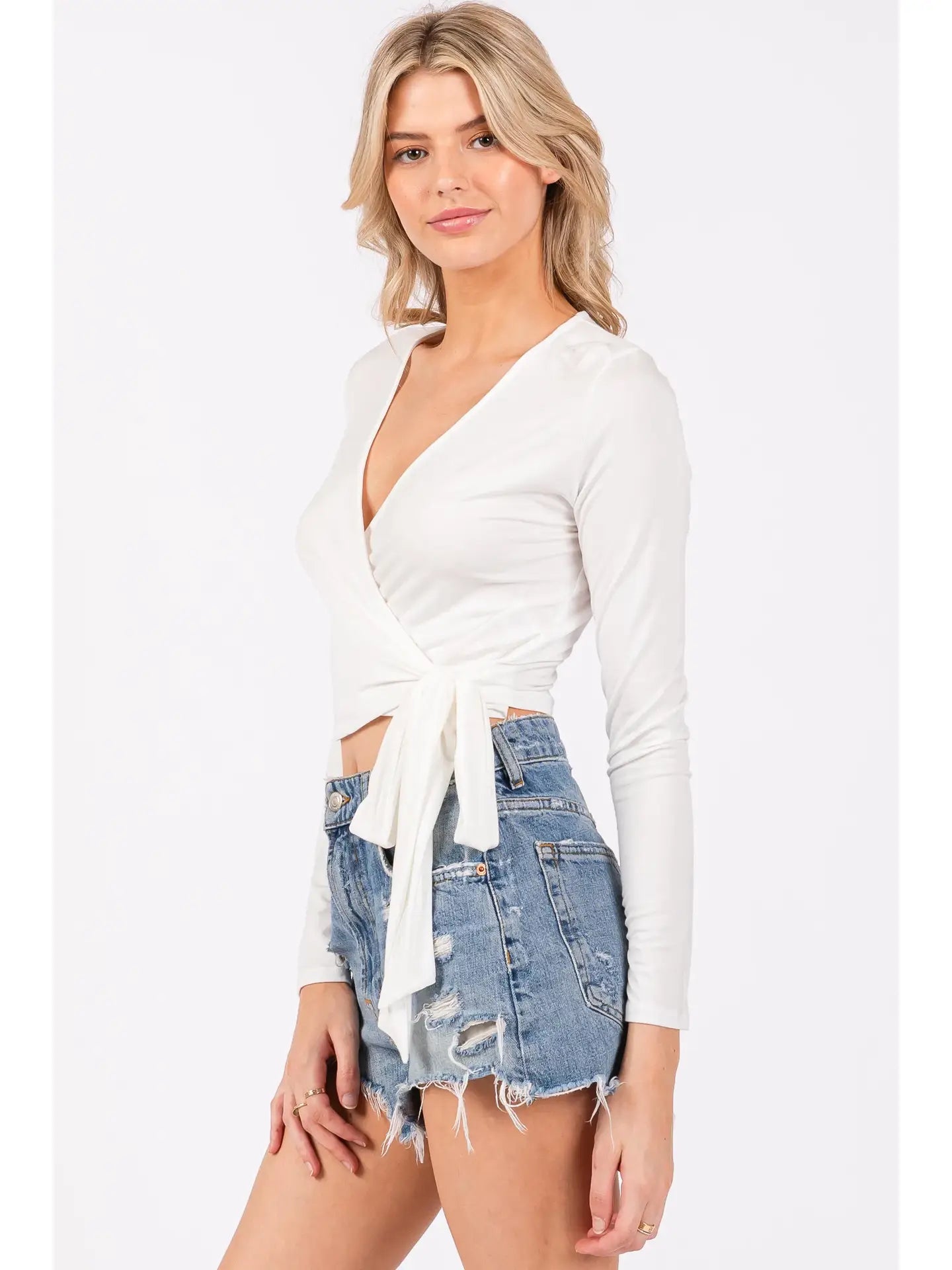 Butter Soft Wrap Self Tie Detail Top