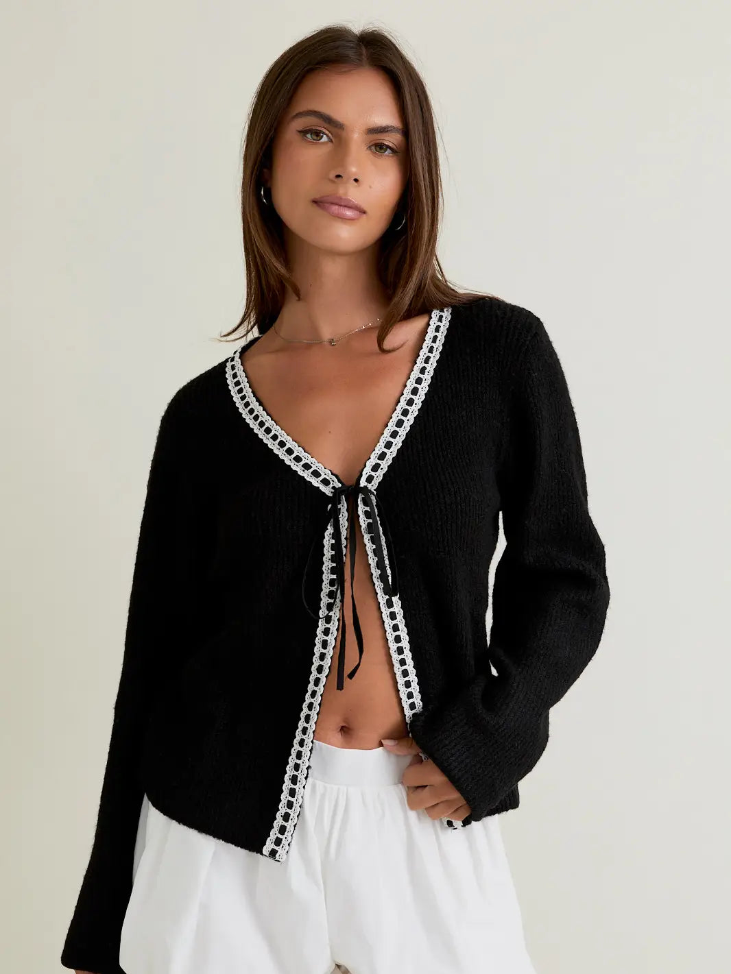 Sweater Cardigan with Trim Detail